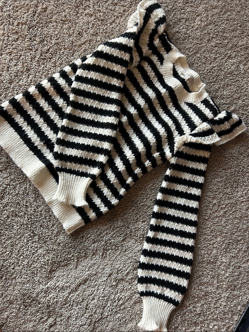 LOFT Black & Cream Striped Scoop Neck Sweater